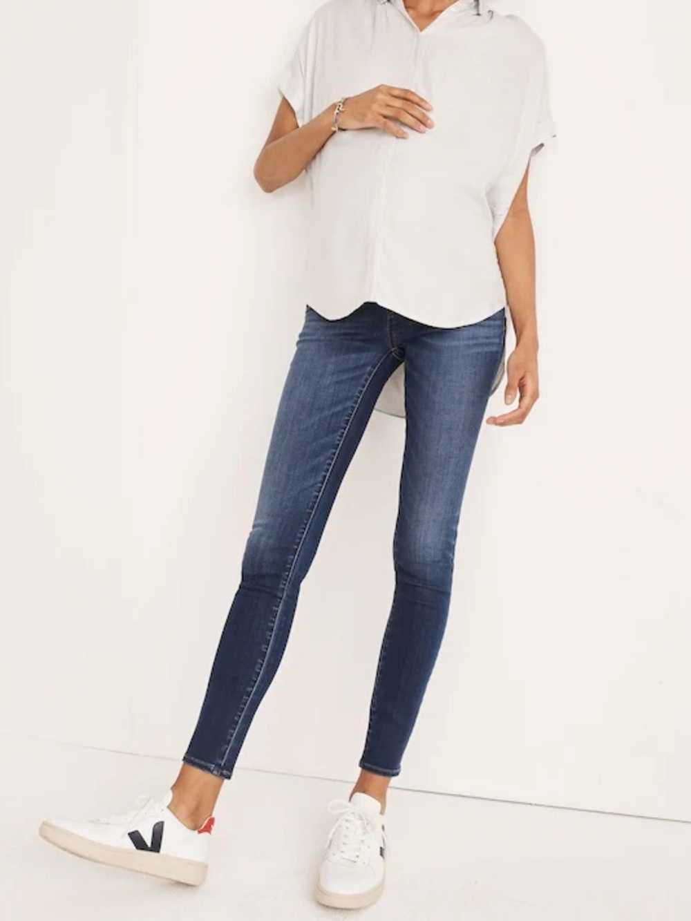 Madewell Dark Blue Maternity Skinny Jeans with Black Overband